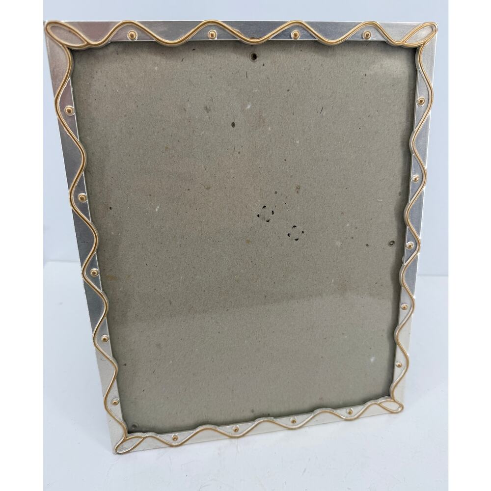 Gold Silver Tone Ribbon Border 8x10 Picture Frame Easel Back Wall Hanging Decor